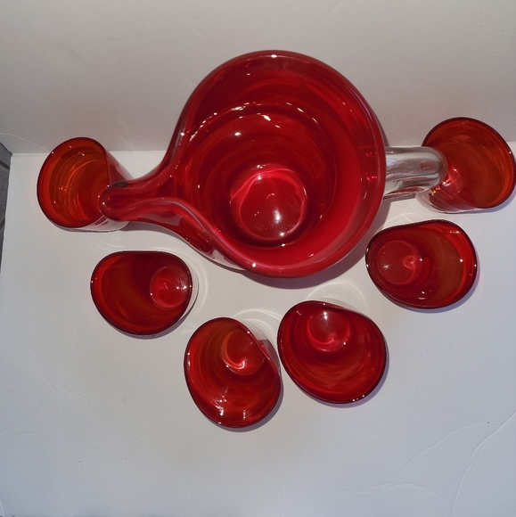 Vintage Fukuoka Japan  Multi-Glass Co. Pitcher and 6 glasses - Picture 5 of 14